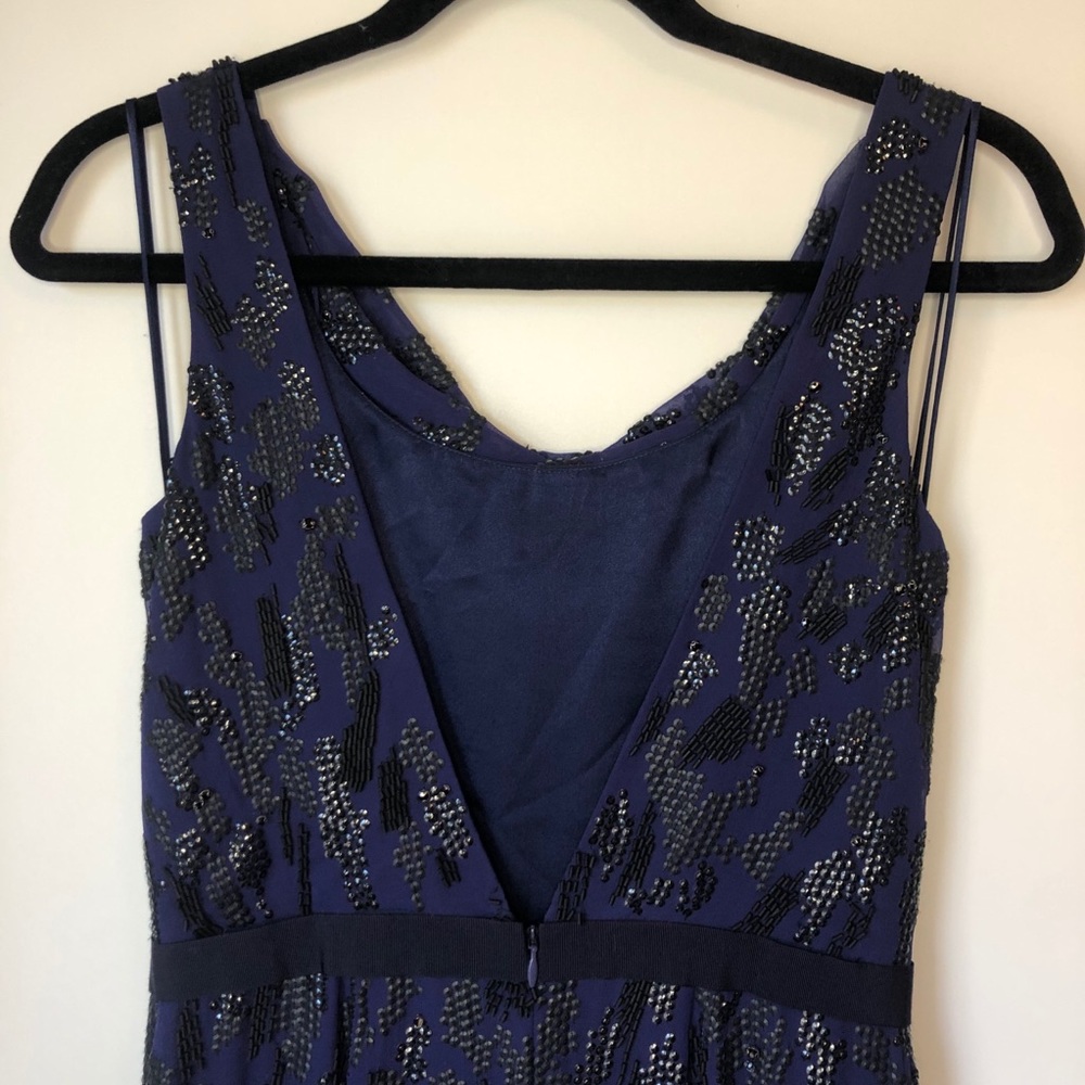 Jenny Packham Navy Blue Silk Beaded Low Back Gown - Picture 7 of 16